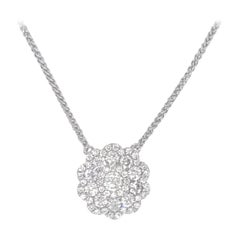 Diamond Cluster Floral Pendant Necklace 0.62 Carats 18K