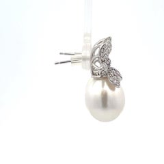 Diamond Cluster Floral South Sea Pearl Drop Earrings 1.03 Carats 18 Karat