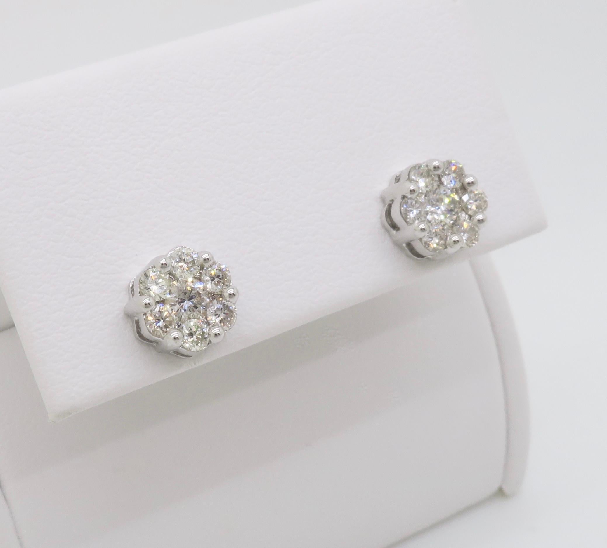 Diamond Cluster Floral Stud Earrings In New Condition For Sale In Webster, NY