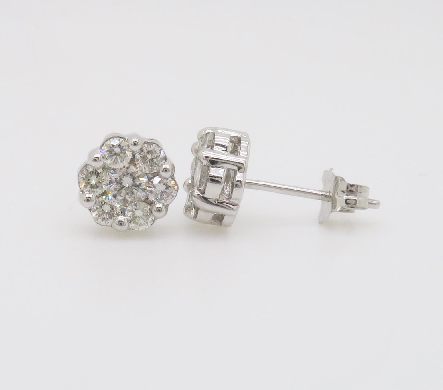 Diamond Cluster Floral Stud Earrings For Sale 2