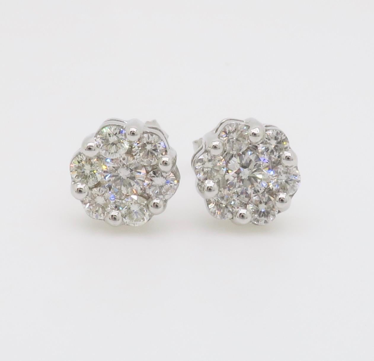 Diamond Cluster Floral Stud Earrings For Sale 3