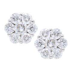 Diamond Cluster Flower Stud Earrings 1.04 Carats 14 Karat White Gold 1.6 Grams