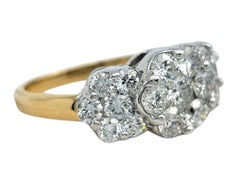 Diamond Cluster Flower Trio Band Ring in Polished 14 Karat White and Yellow Gold