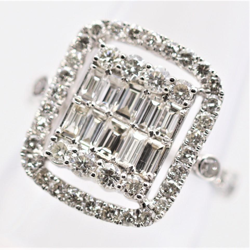 Mixed Cut Diamond Cluster Geometric Platinum Ring For Sale