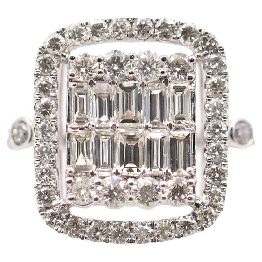 Diamond Cluster Geometric Platinum Ring For Sale