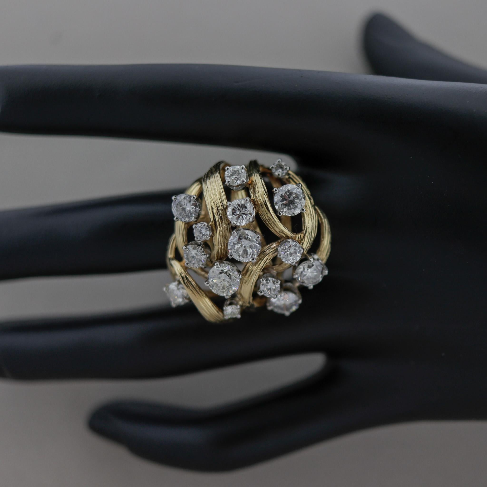 Women's Diamond Cluster Gold Cocktail Ring For Sale
