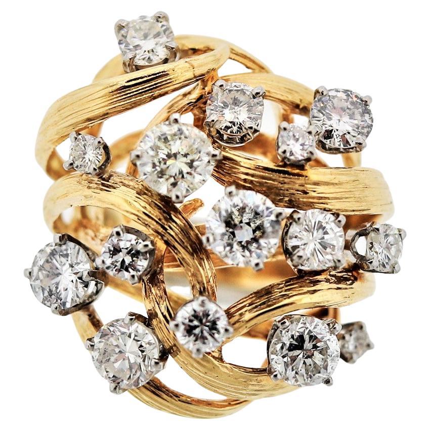 Diamond Cluster Gold Cocktail Ring For Sale