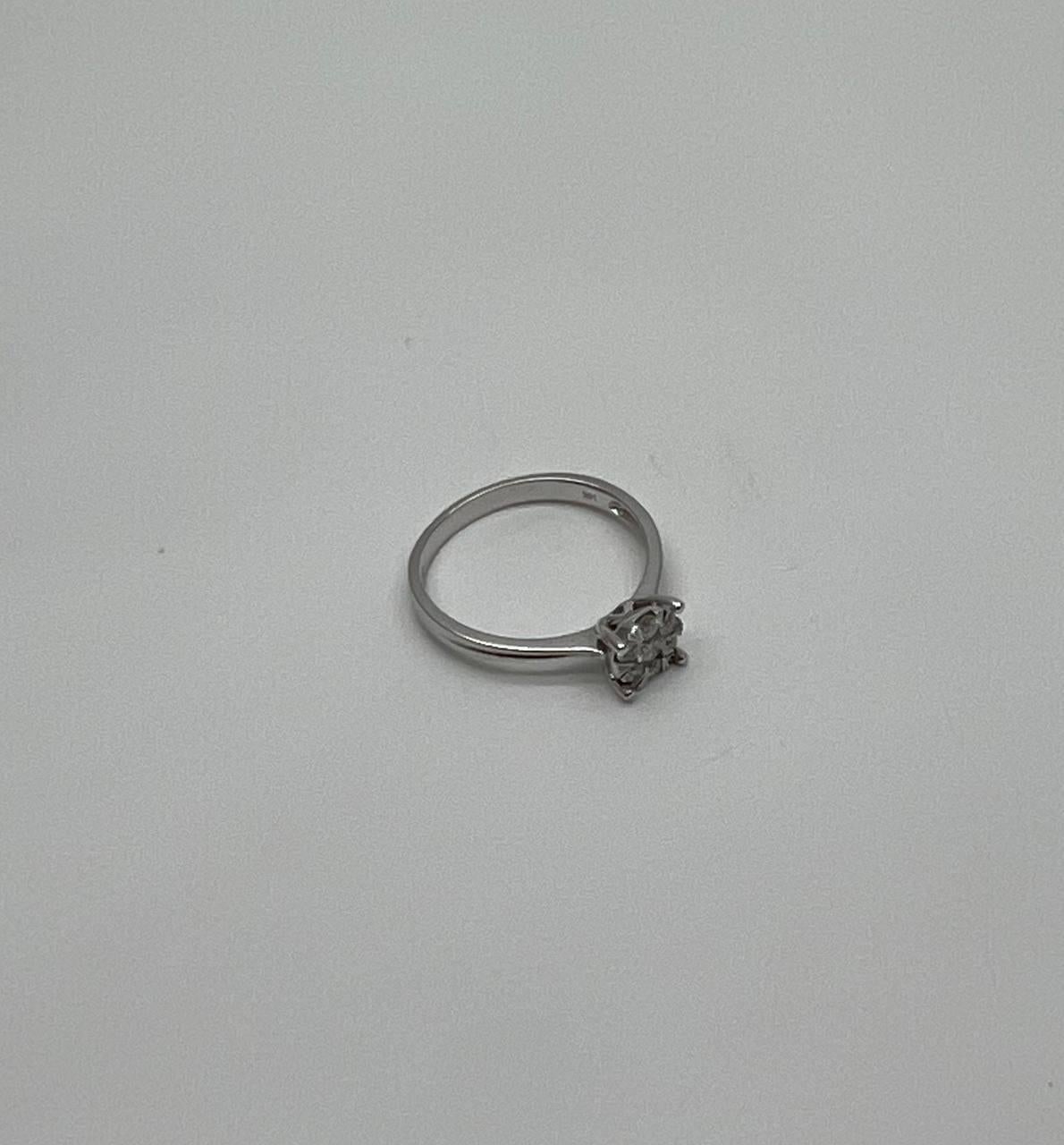 Diamond Cluster Halo 14K White Gold Dainty Promise Ring For Sale 7
