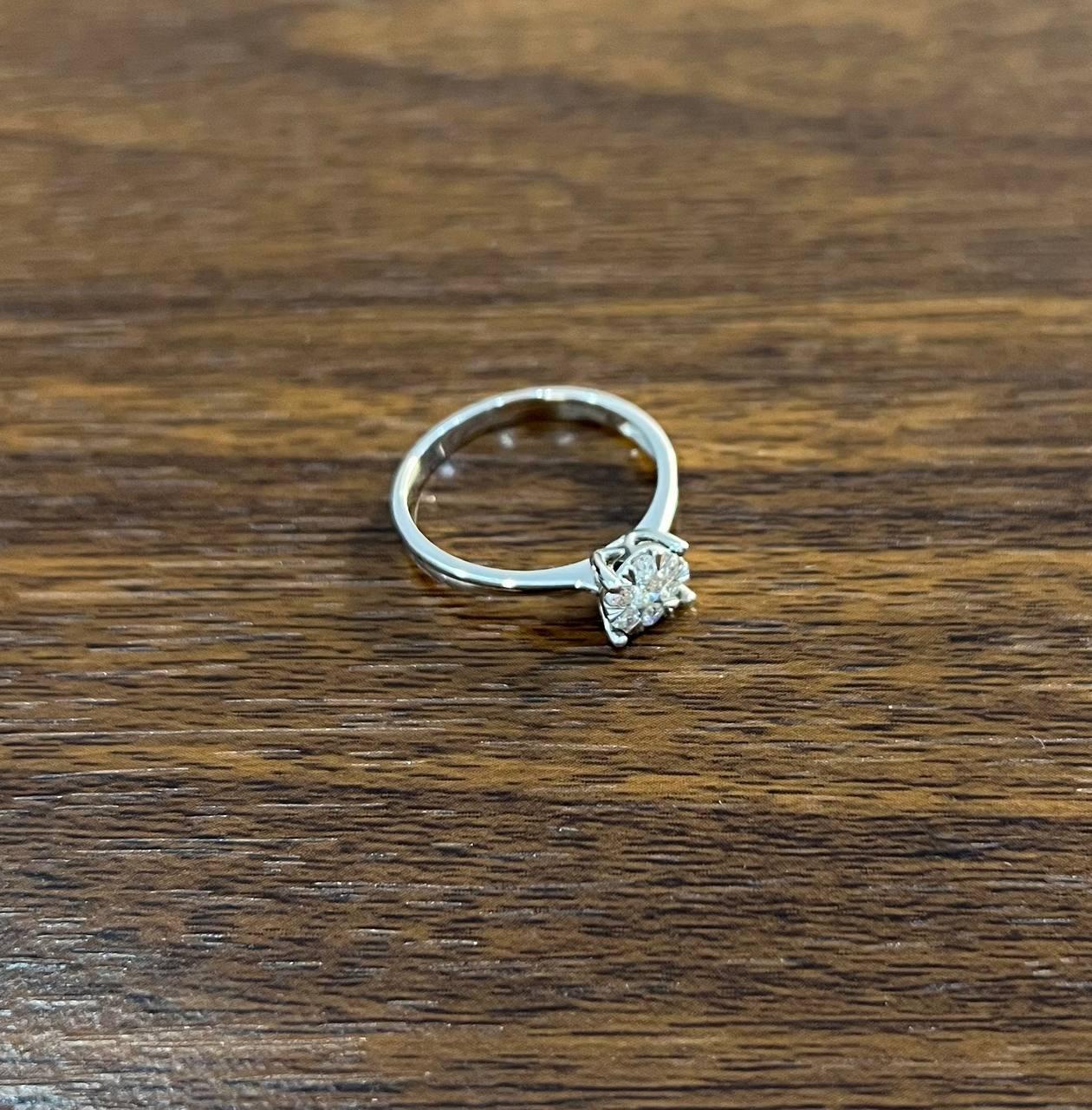 Diamond Cluster Halo 14K White Gold Dainty Promise Ring For Sale 3