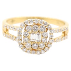 Diamond Cluster Halo Cocktail Ring in 18K Yellow Gold Split Shank