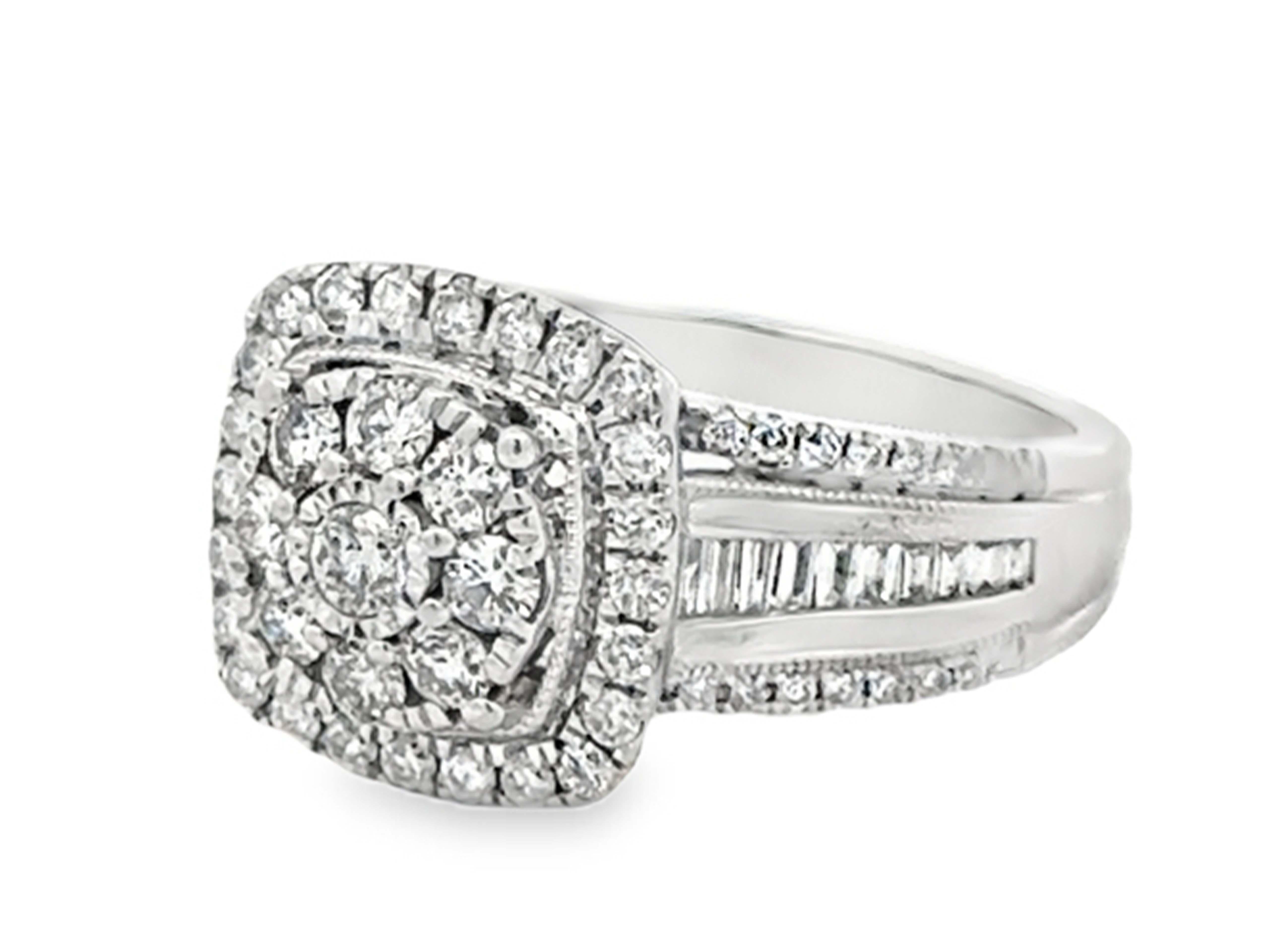 Brilliant Cut Diamond Cluster Halo Engagement Ring 10k White Gold For Sale