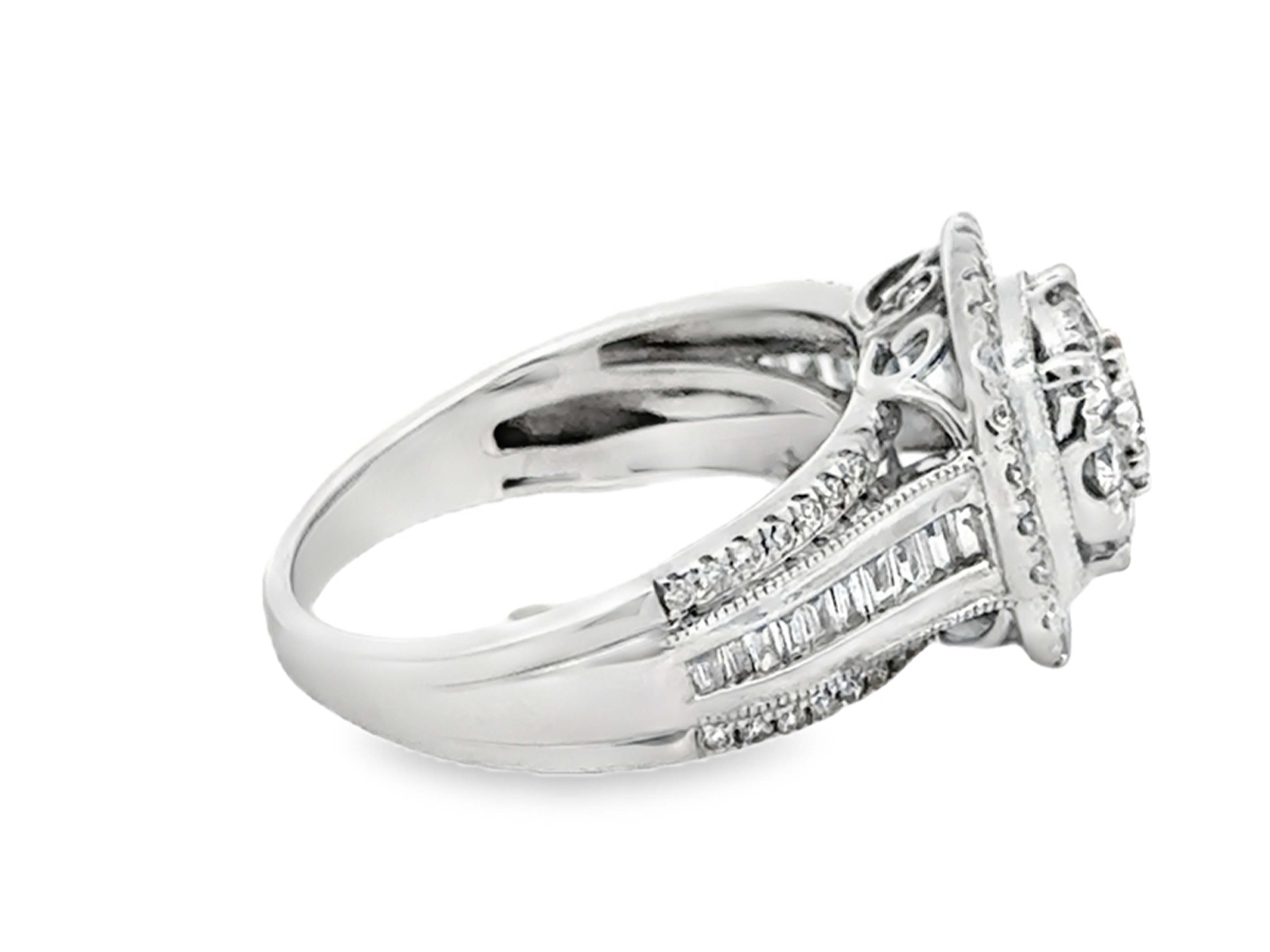Diamond Cluster Halo Engagement Ring 10k White Gold In Excellent Condition For Sale In Honolulu, HI