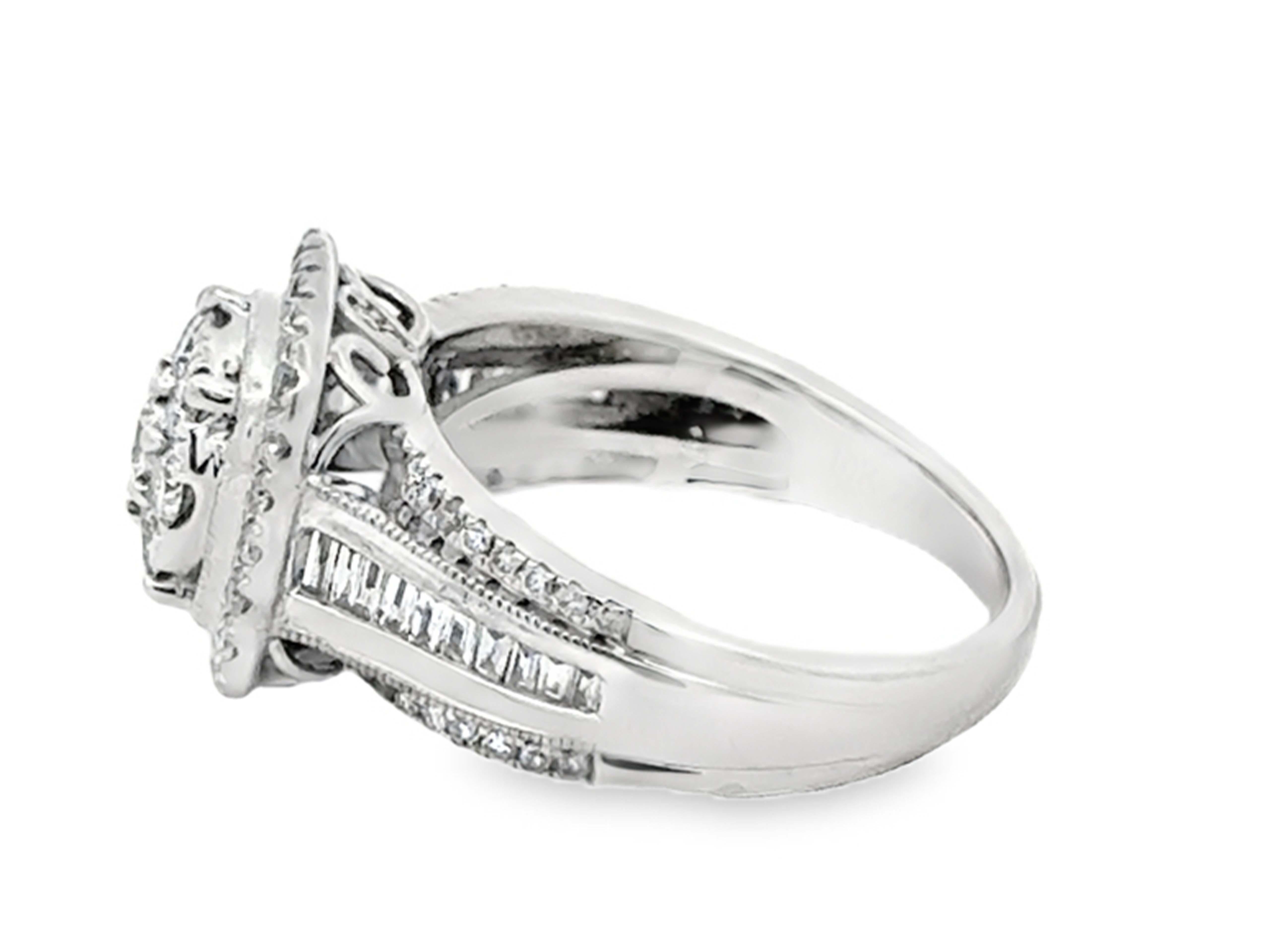 Women's Diamond Cluster Halo Engagement Ring 10k White Gold For Sale