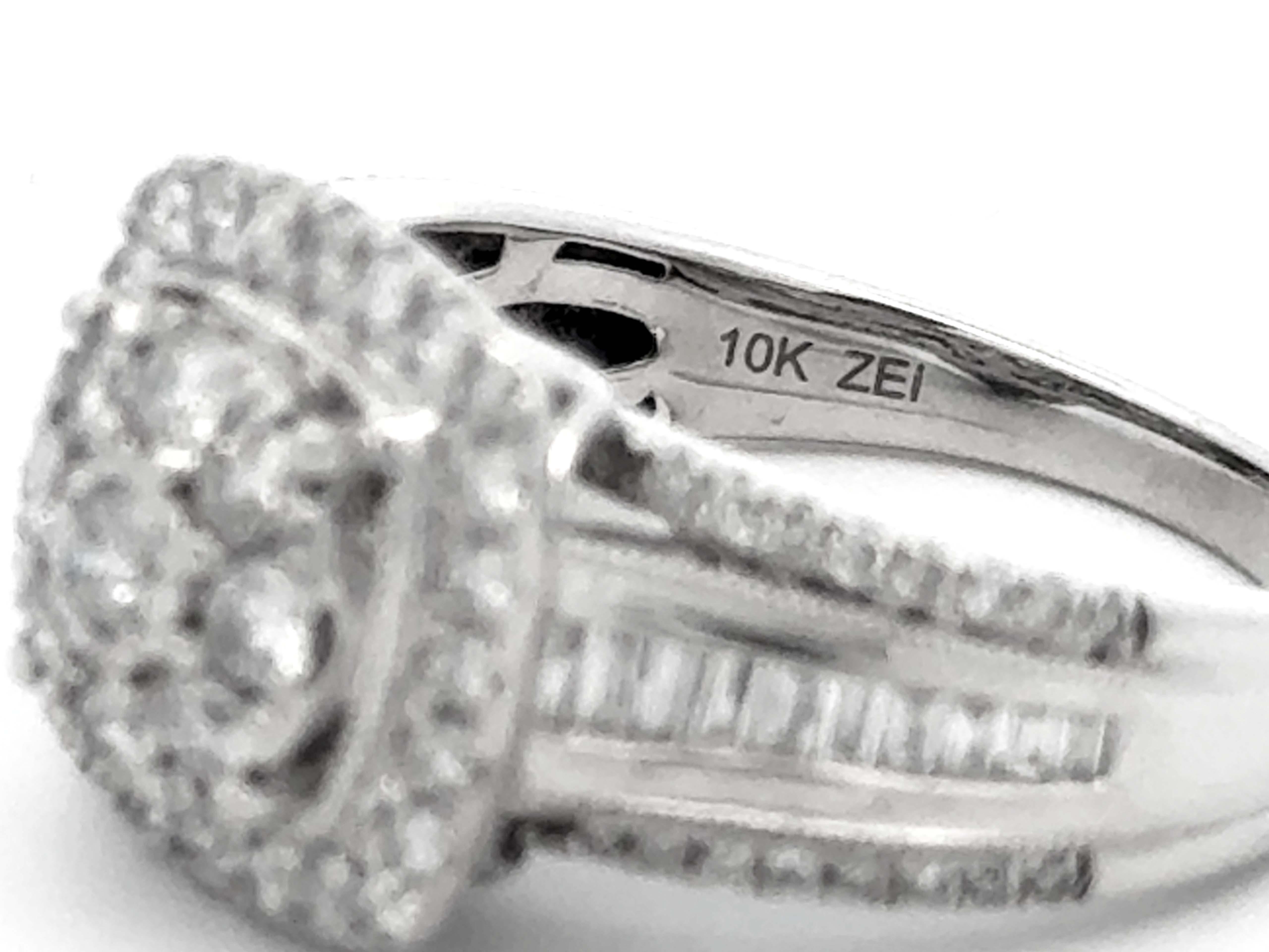 Diamond Cluster Halo Engagement Ring 10k White Gold For Sale 2