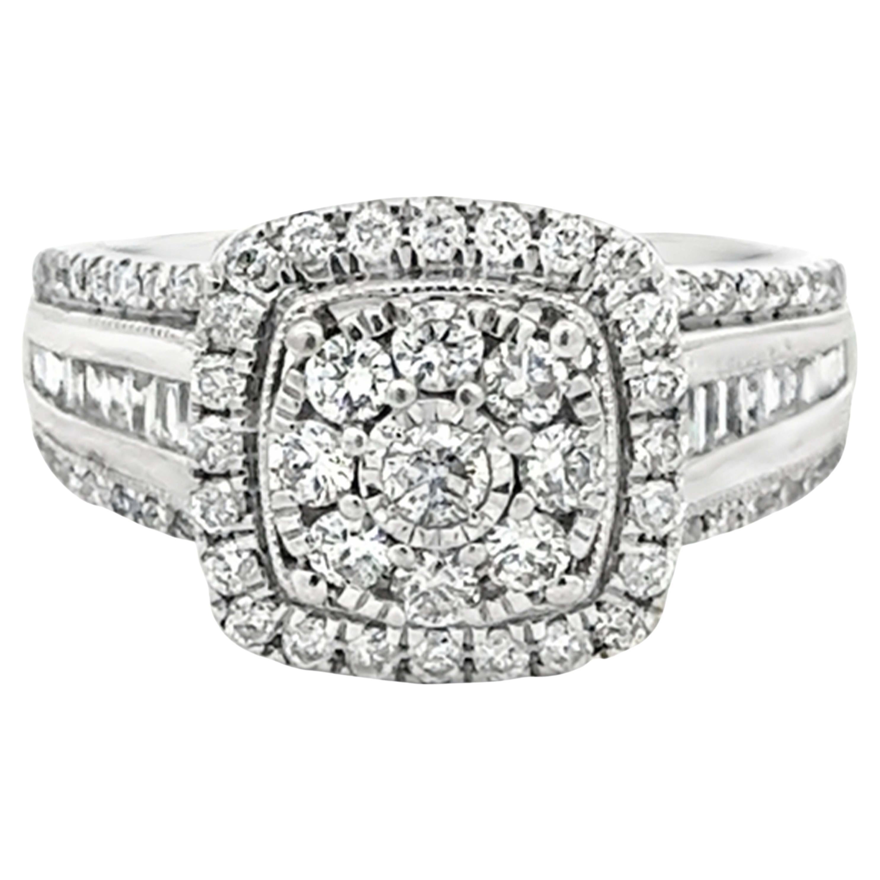 Diamond Cluster Halo Engagement Ring 10k White Gold
