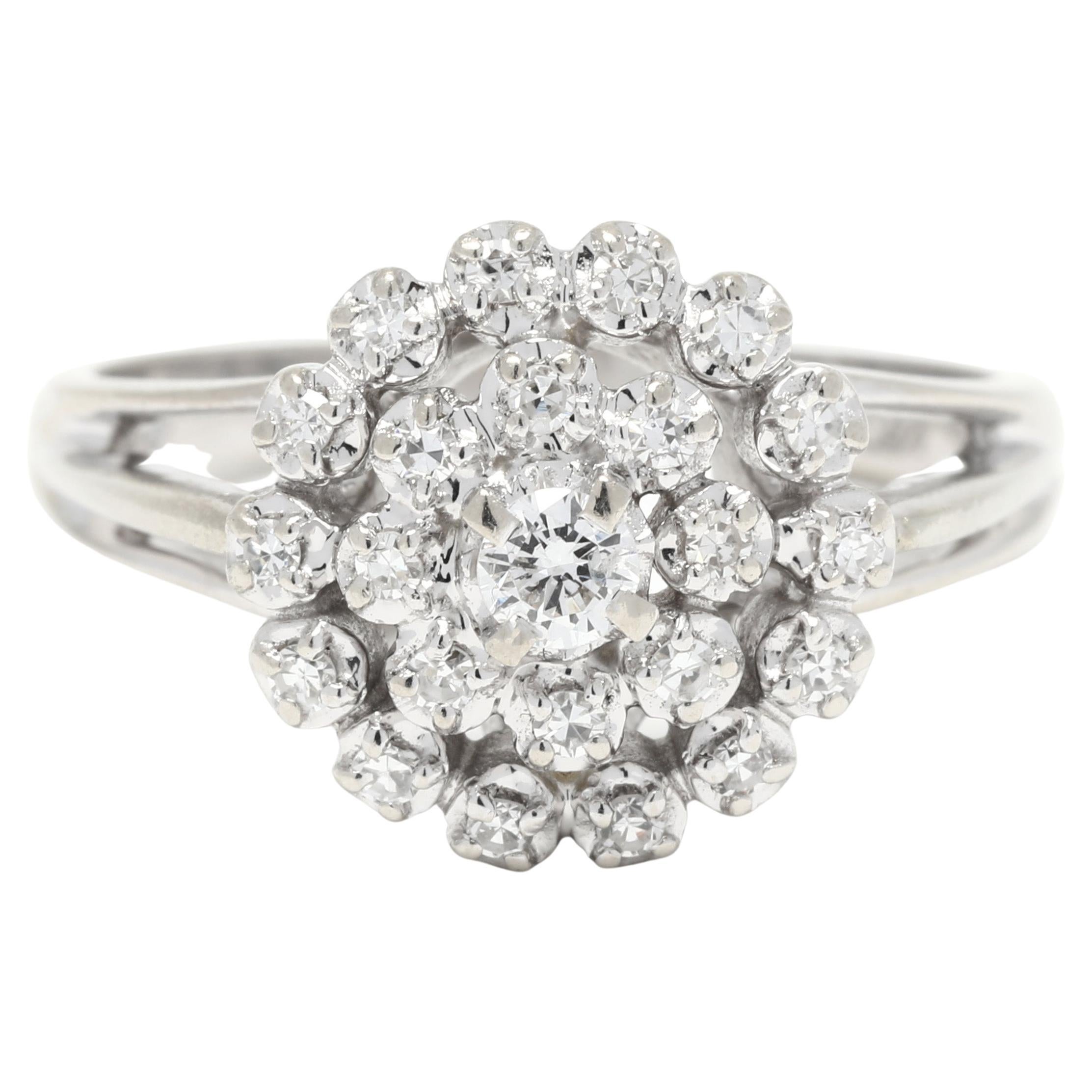 Diamond Cluster Halo Engagement Ring, 14K White Gold, Ring