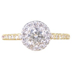 Diamond Cluster Halo Engagement Wedfit Ring with Diamond Shoulders in 18ct Gold