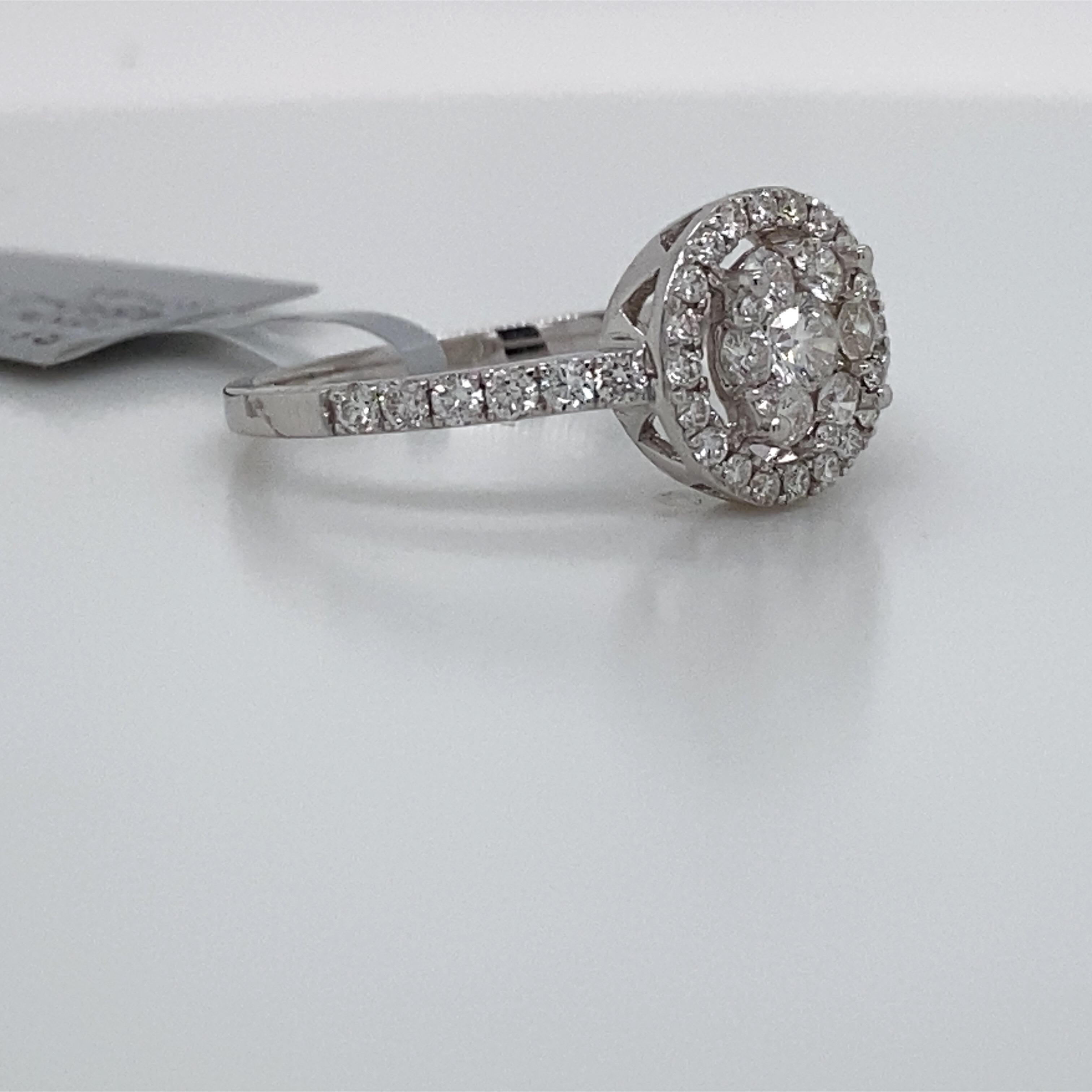 Contemporary HARBOR D. Diamond Cluster Halo Ring 0.54 Carat 18 Karat White Gold For Sale