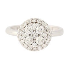 Diamond Cluster Halo Ring, 14 Karat White Gold Round Cut 1.00 Carat