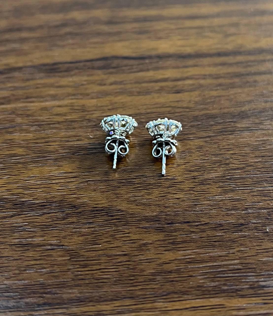 Diamond Cluster Halo Set 14K White Gold Stud Earrings For Sale 5