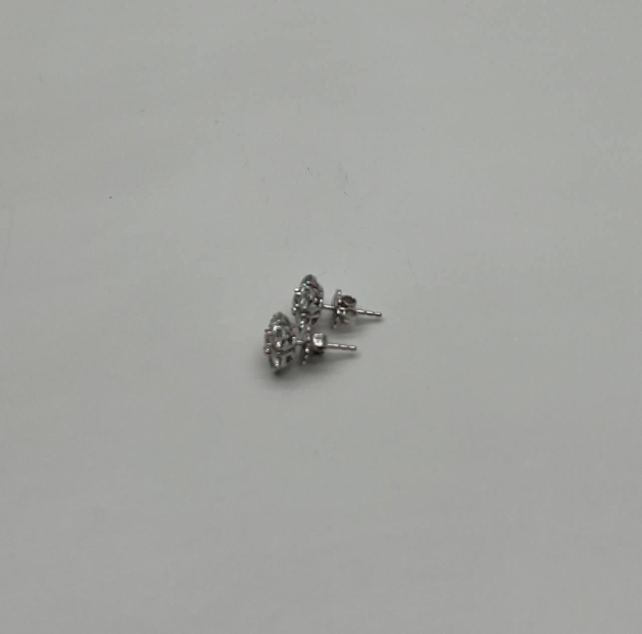 Diamond Cluster Halo Set 14K White Gold Stud Earrings In New Condition For Sale In Oakton, VA