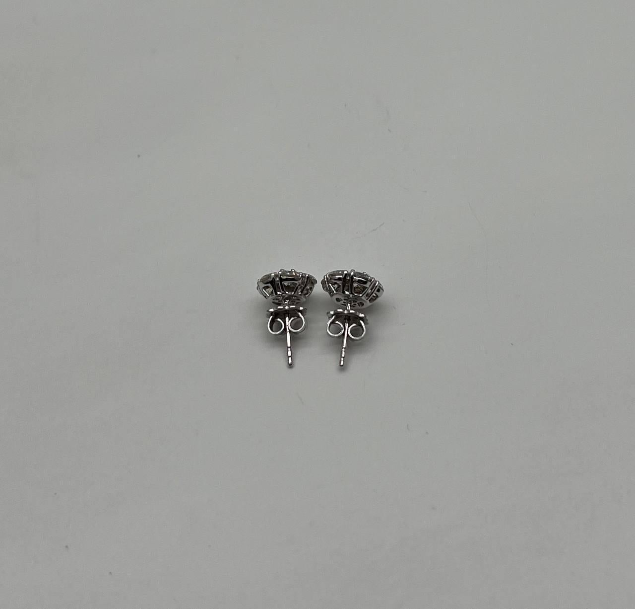 Women's Diamond Cluster Halo Set 14K White Gold Stud Earrings For Sale