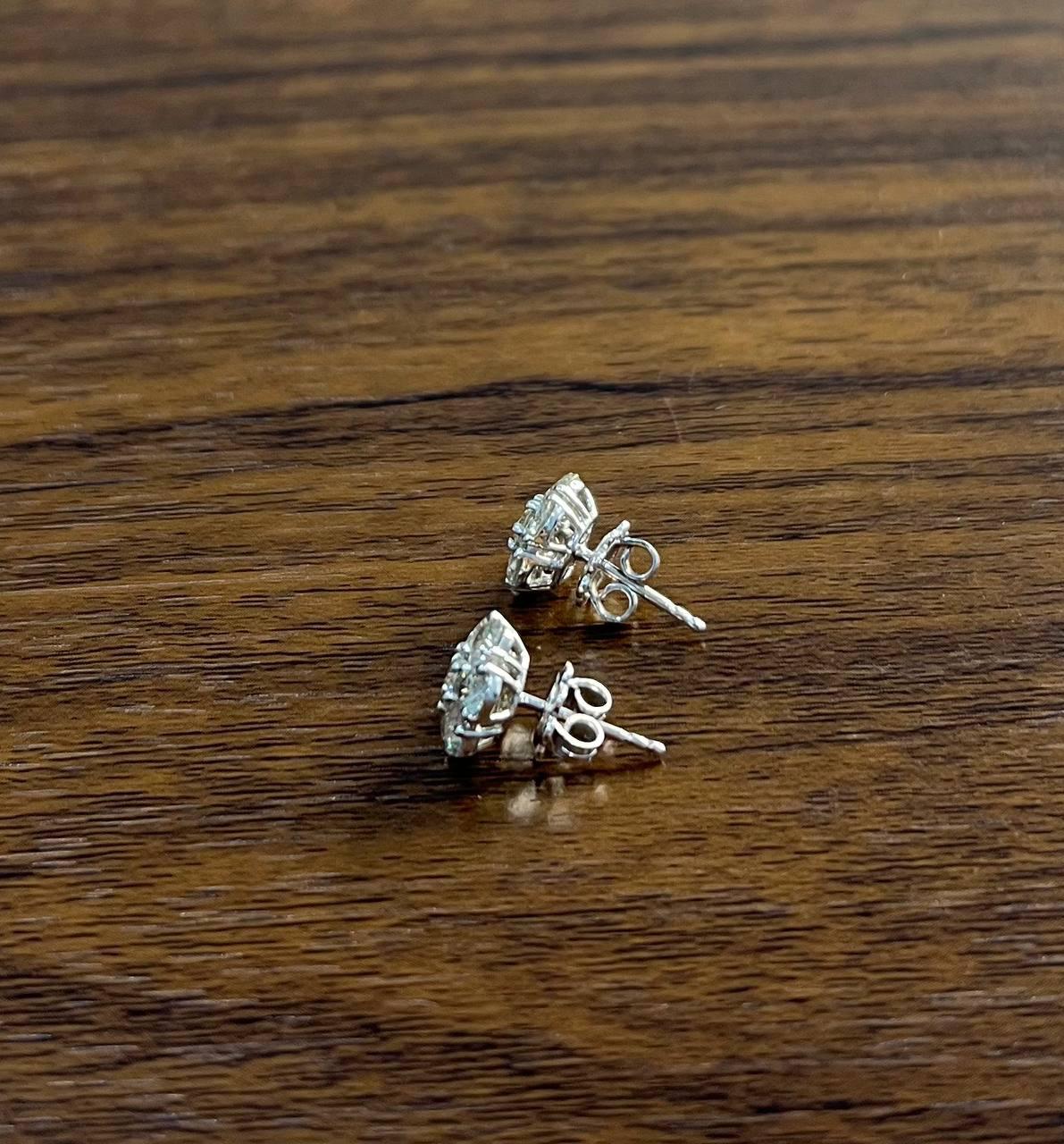 Diamond Cluster Halo Set 14K White Gold Stud Earrings For Sale 4