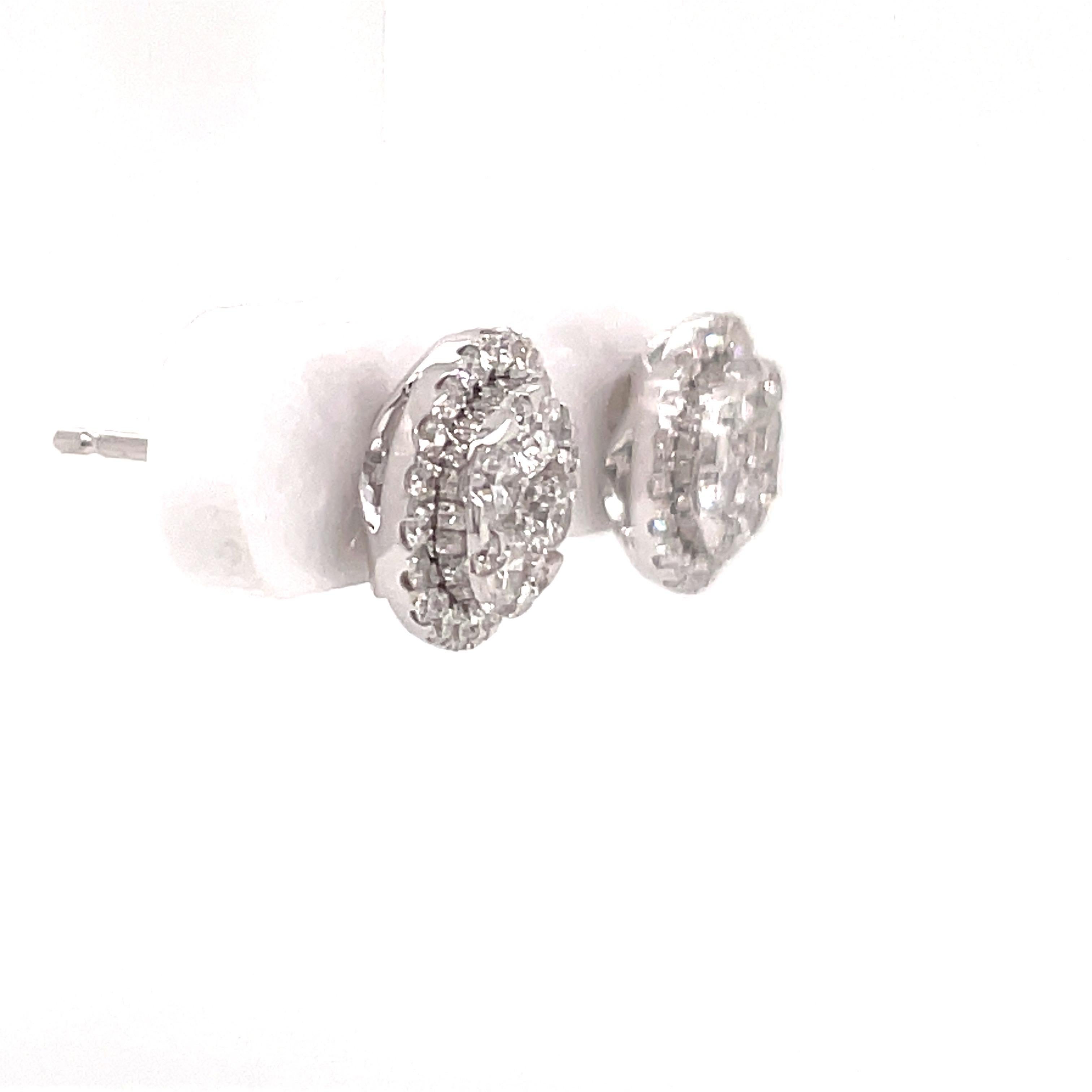 Diamond Cluster Halo Stud Earrings 0.89 Carats 14 Karat White Gold For Sale 8