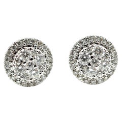 Diamond Cluster Halo Stud Earrings 14 Karat White Gold