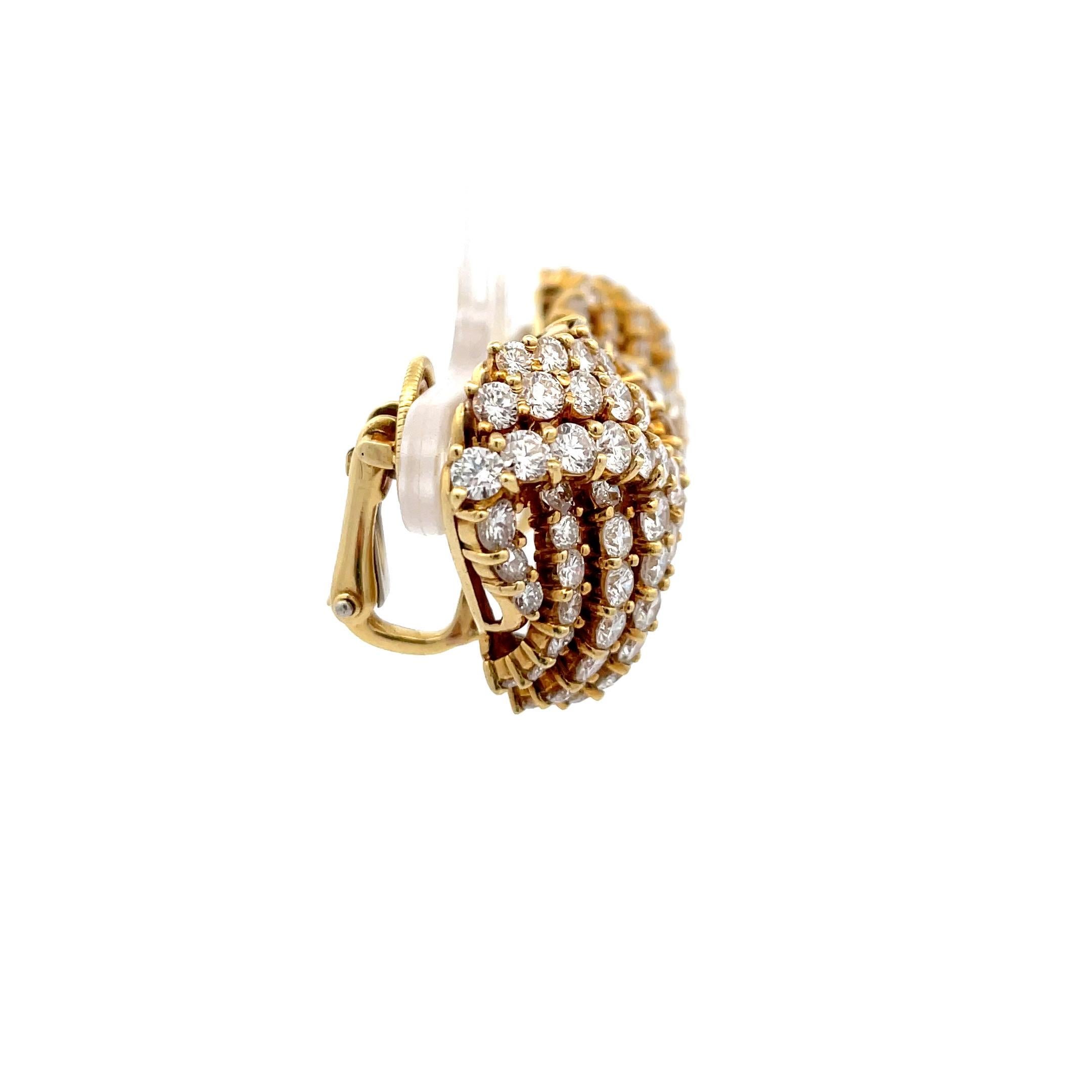 Women's Diamond Cluster Heart Motif Vintage Earrings 10 Carats 18 Karat Yellow Gold