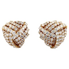 Diamond Cluster Heart Motif Vintage Earrings 10 Carats 18 Karat Yellow Gold