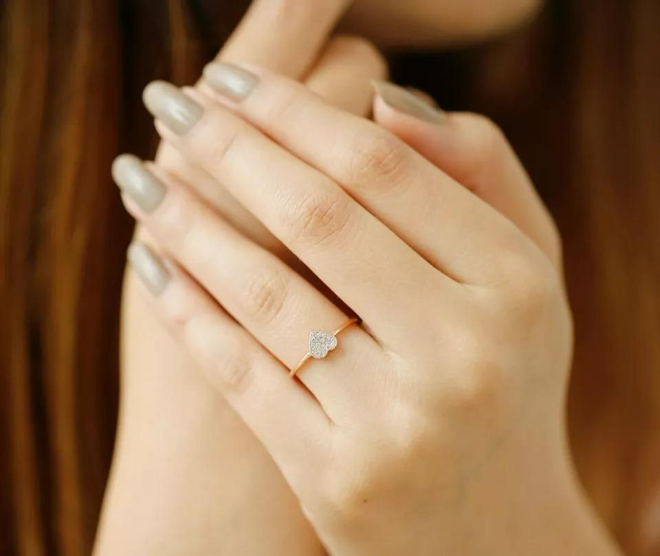Bague cœur grappe de diamants en or massif 14 carats Neuf - En vente à Chicago, IL
