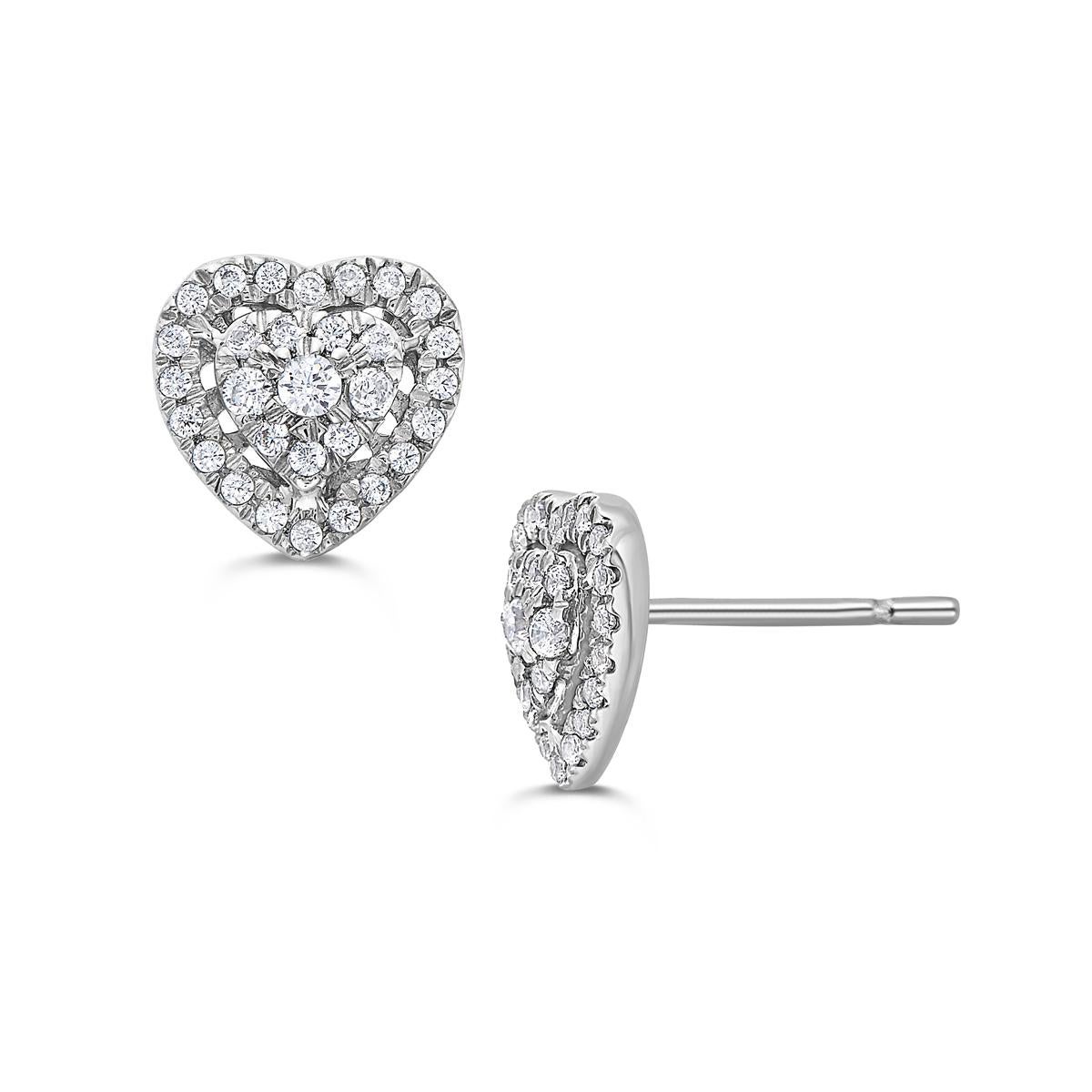 Round Cut Diamond Cluster Heart Stud Earrings For Sale