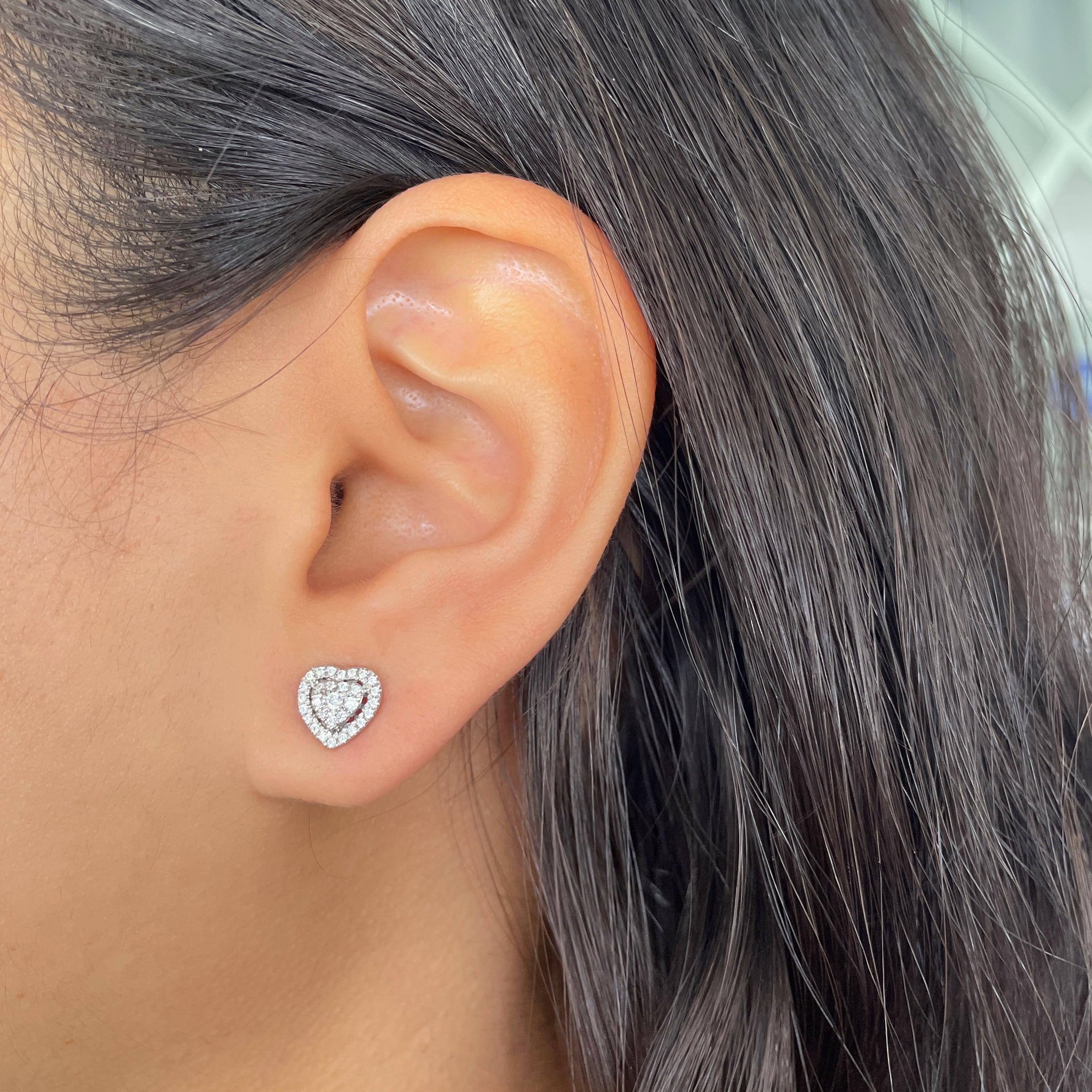 Women's Diamond Cluster Heart Stud Earrings For Sale