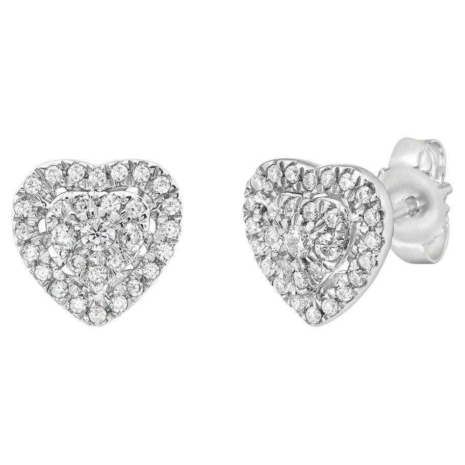Diamond Cluster Heart Stud Earrings For Sale