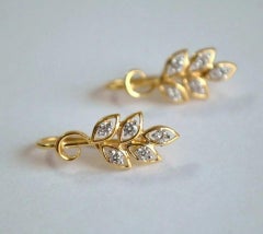 Diamond Cluster Huggies Earring Leaf Grapevine 14k Gold