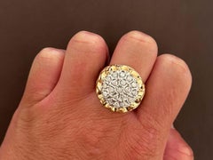 Diamond Cluster Mens Ring 2 Tone 14k Gold Open Filigree Sides