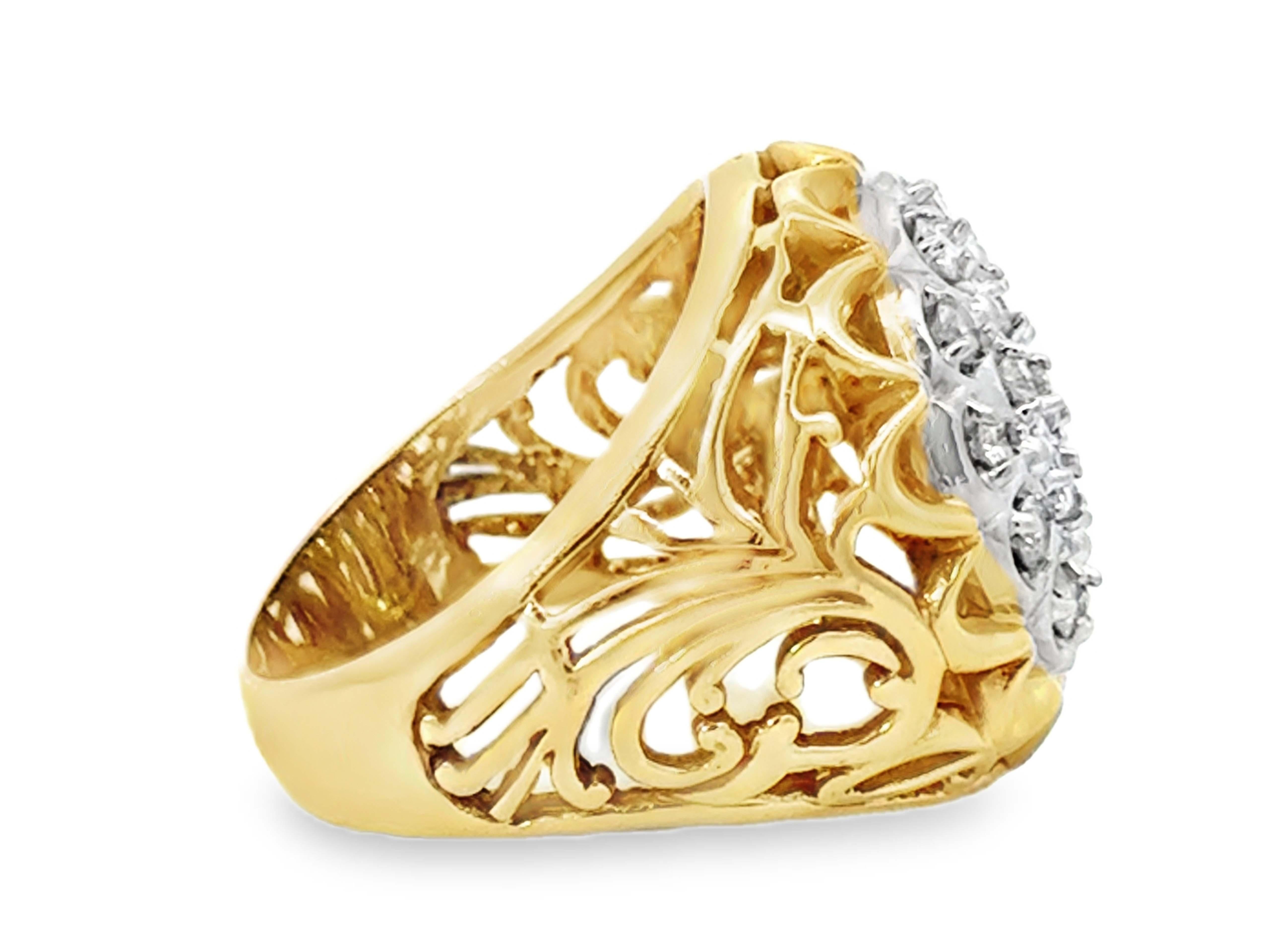 Diamond Cluster Mens Ring 2 Tone 14k Gold Open Filigree Sides en venta 1