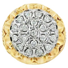 Diamond Cluster Mens Ring 2 Tone 14k Gold Open Filigree Sides