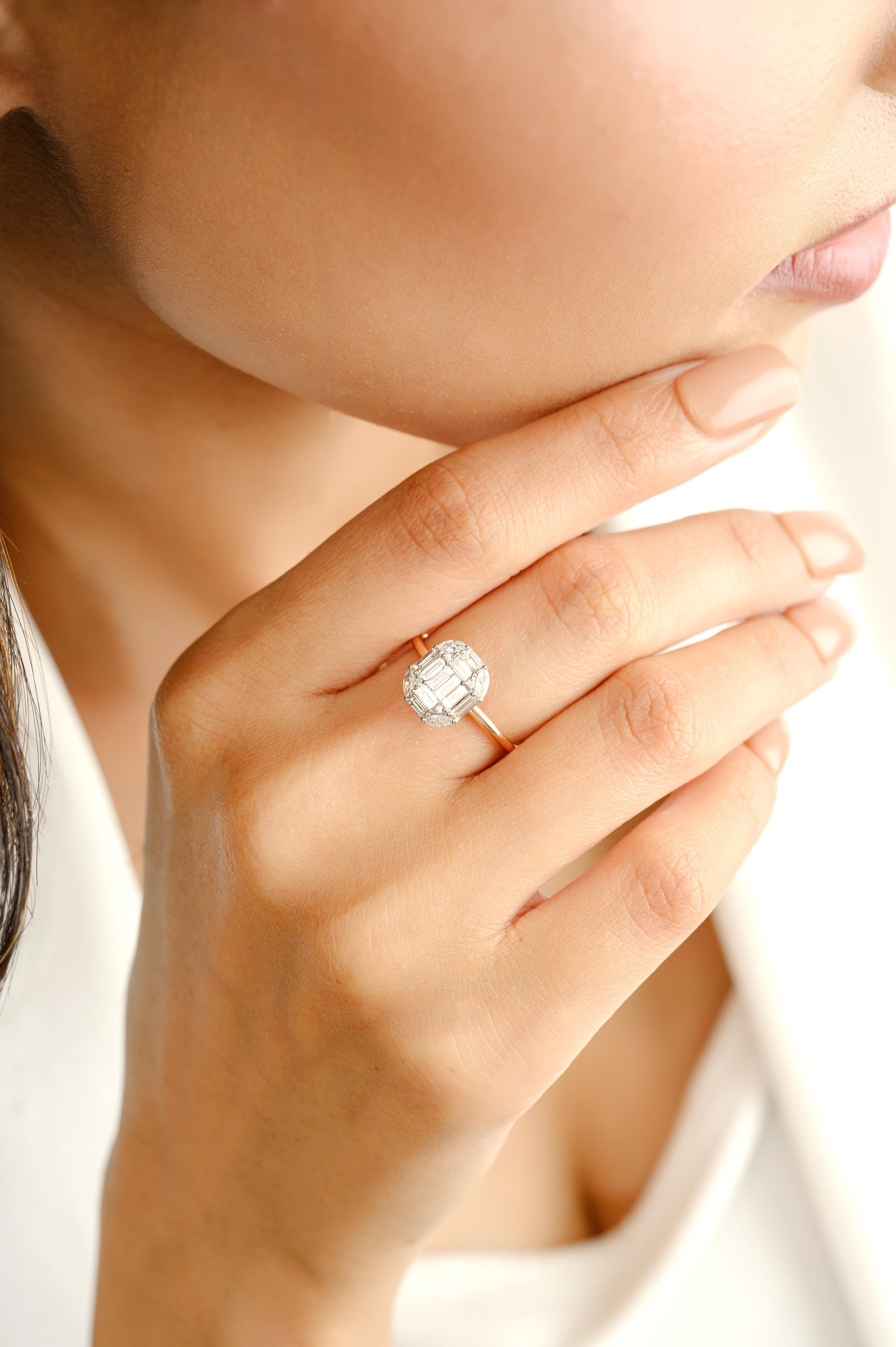 For Sale:  Diamond Cluster Mosaic Engagement Ring Made in 18k Solid Rose Gold 2