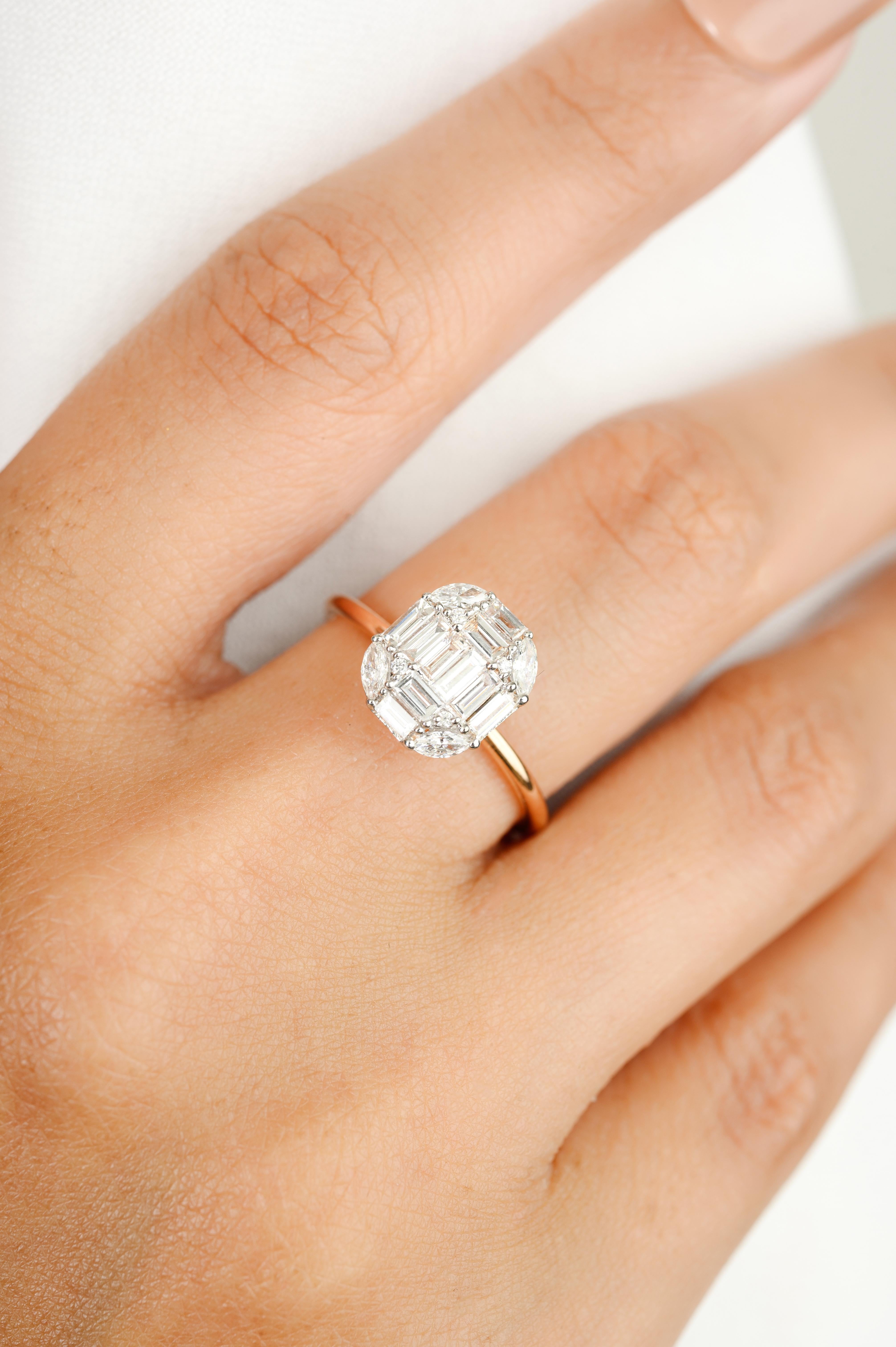 For Sale:  Diamond Cluster Mosaic Engagement Ring Made in 18k Solid Rose Gold 4