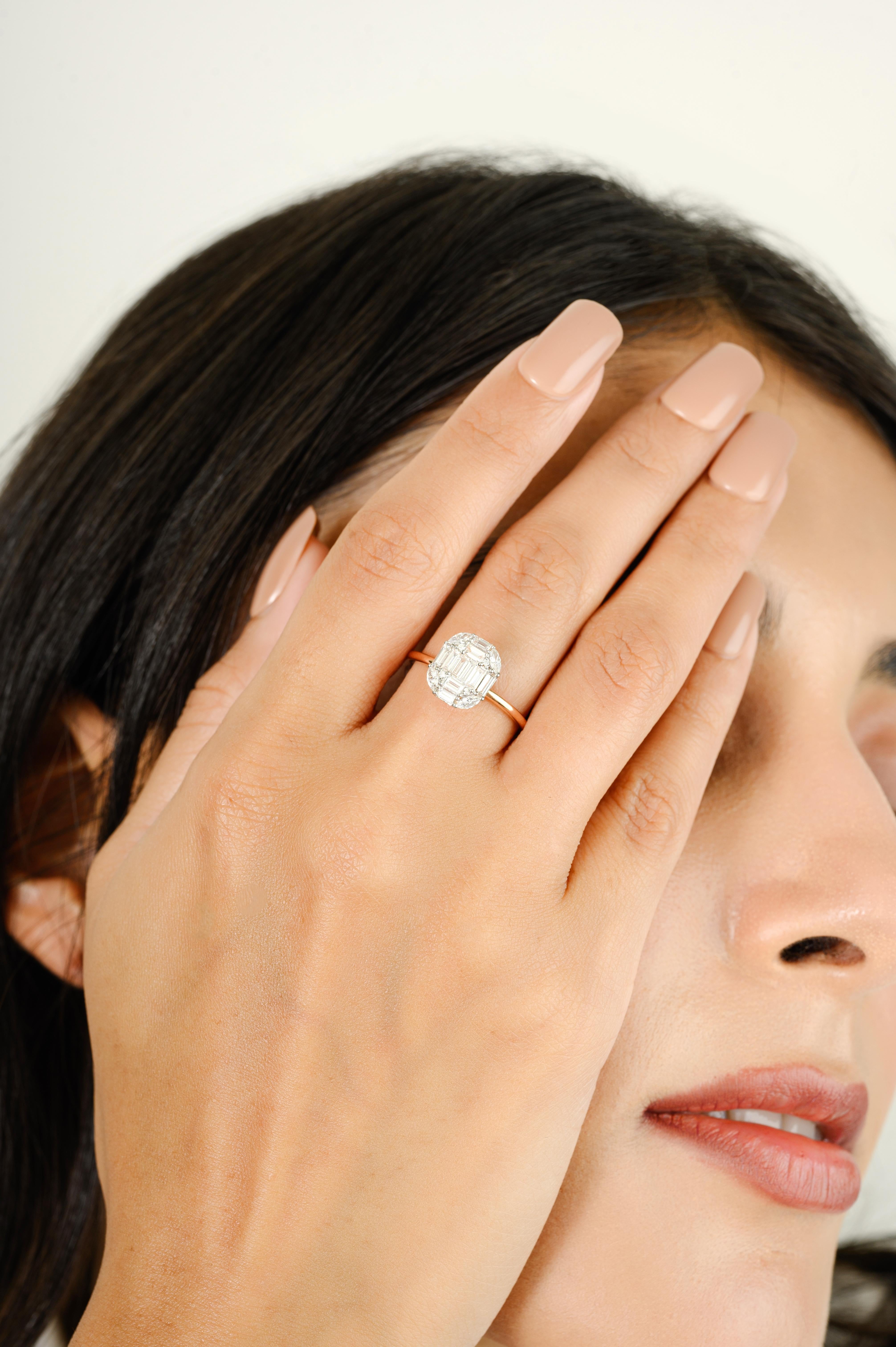 For Sale:  Diamond Cluster Mosaic Engagement Ring Made in 18k Solid Rose Gold 6