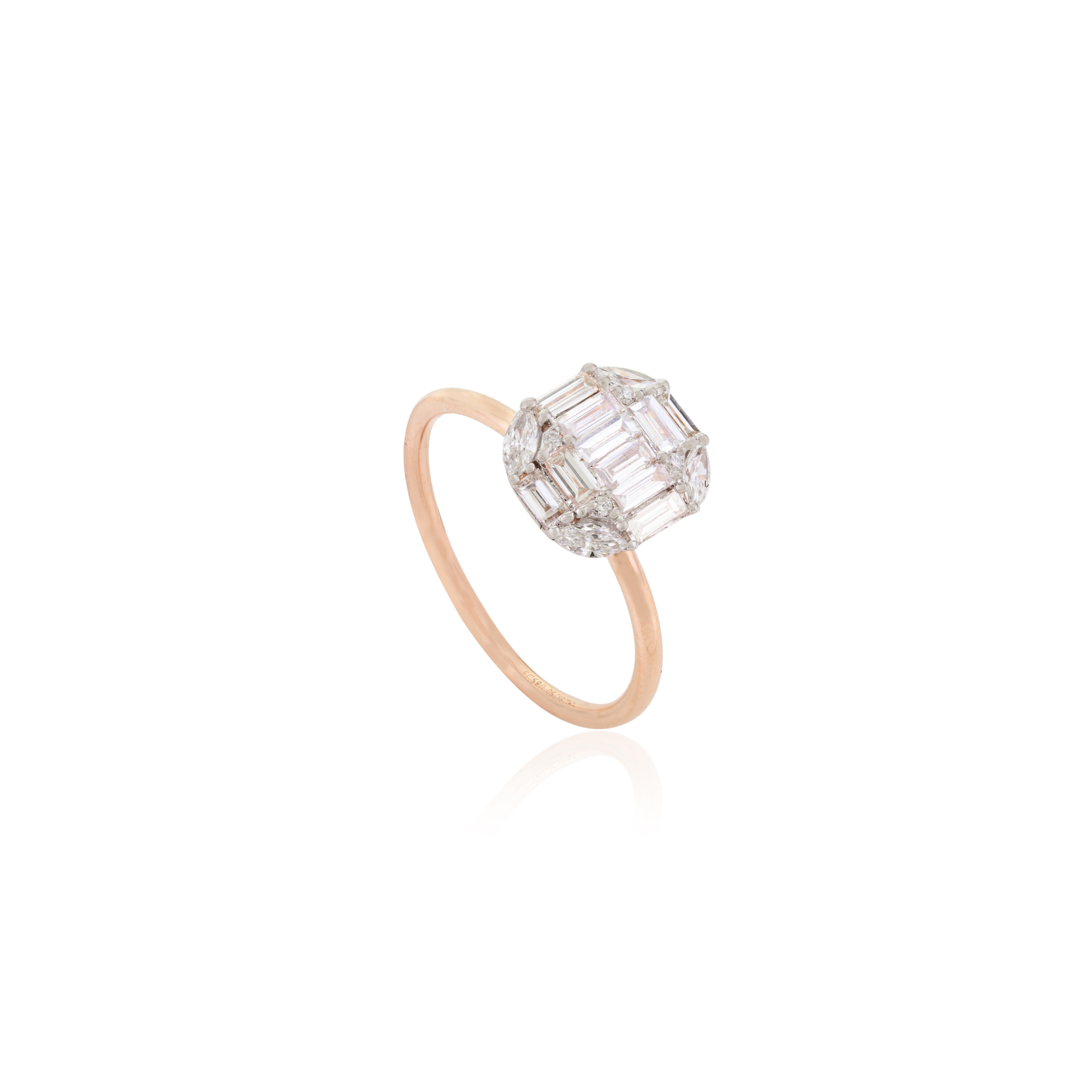 For Sale:  Diamond Cluster Mosaic Engagement Ring Made in 18k Solid Rose Gold 7