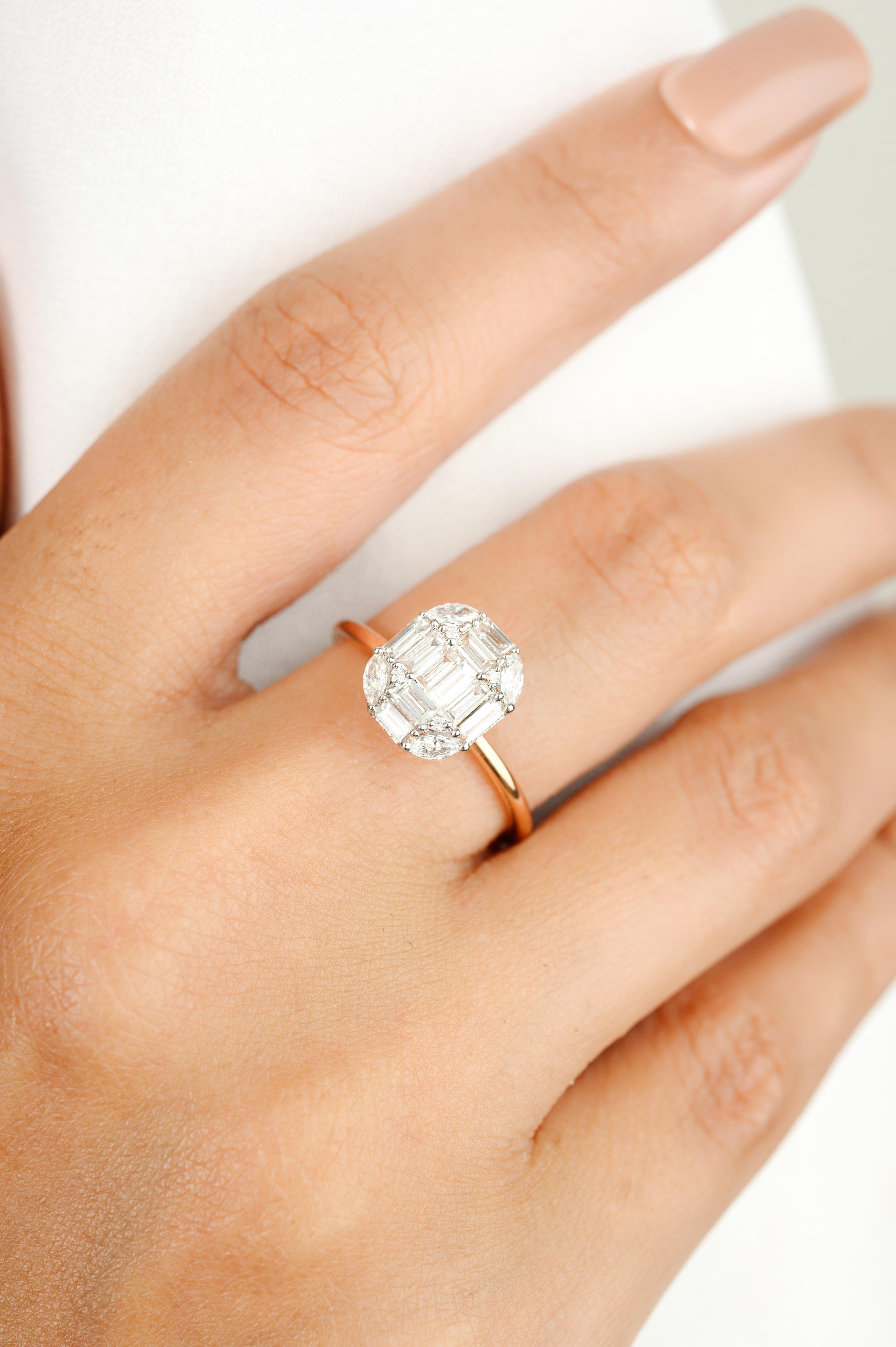 For Sale:  Diamond Cluster Mosaic Engagement Ring Made in 18k Solid Rose Gold 8