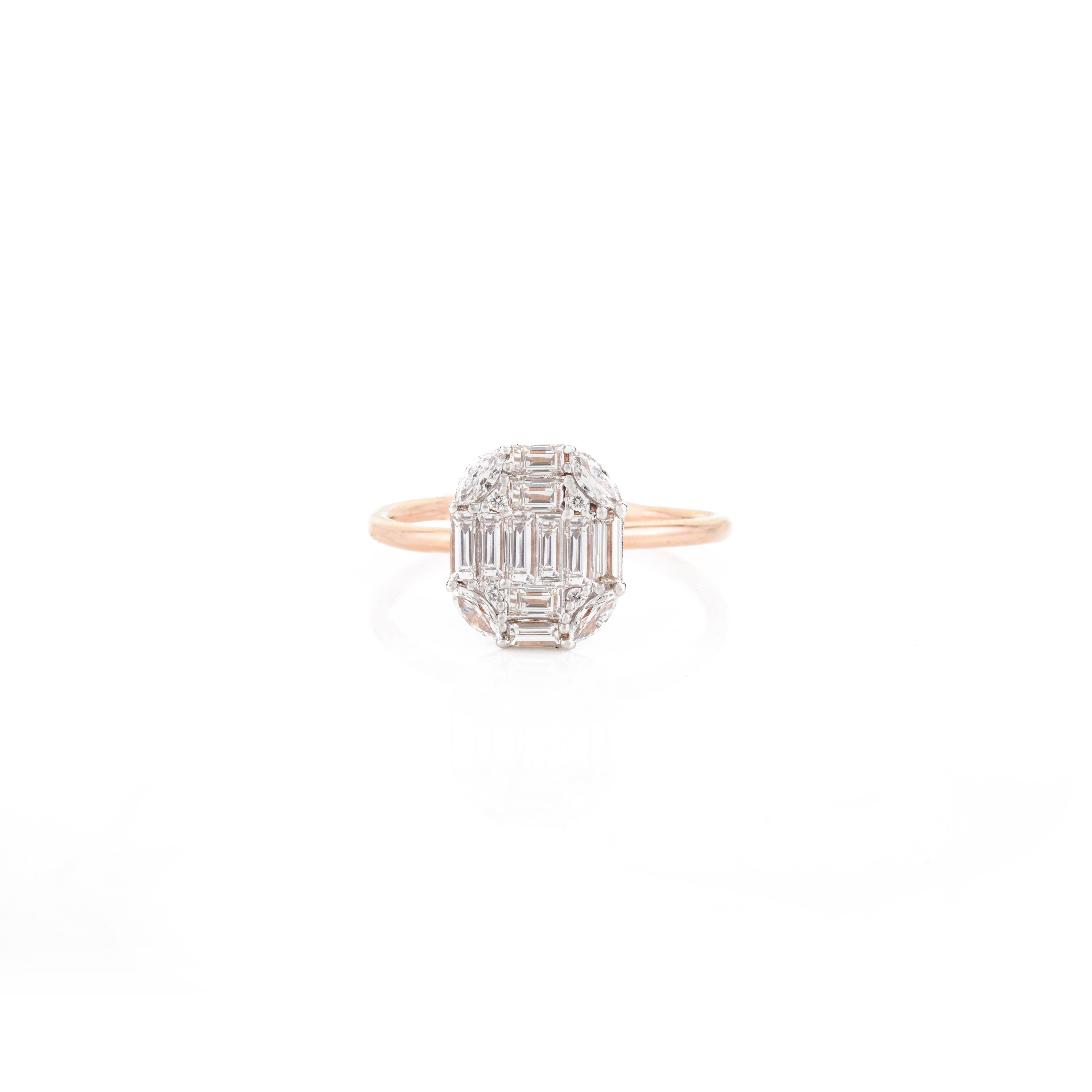 For Sale:  Diamond Cluster Mosaic Engagement Ring Made in 18k Solid Rose Gold 9