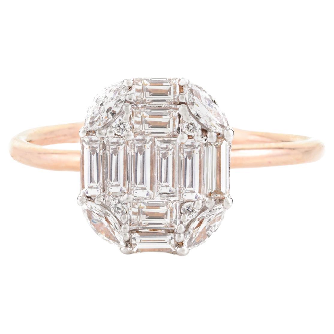 For Sale:  Diamond Cluster Mosaic Engagement Ring Made in 18k Solid Rose Gold