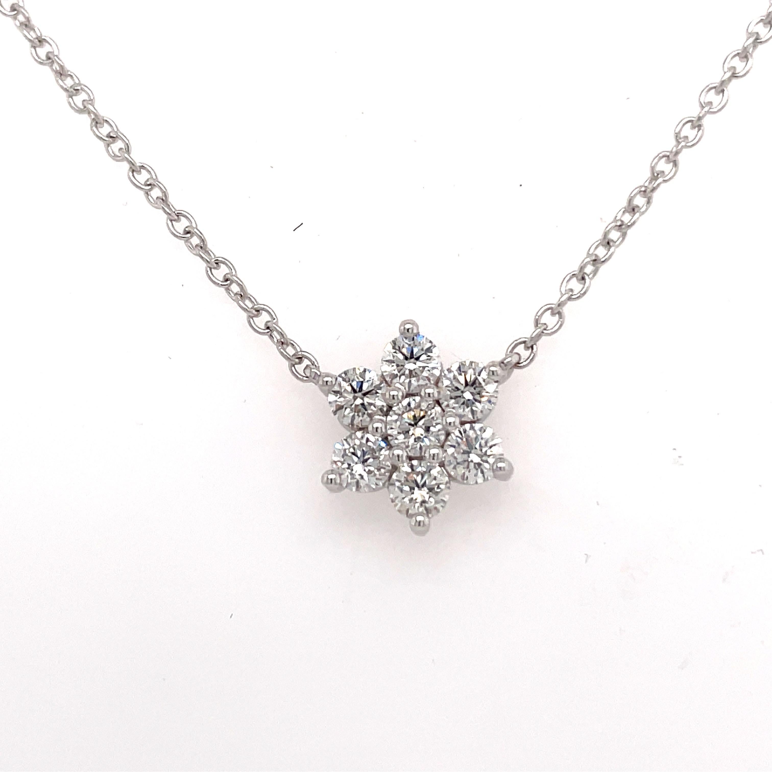 Women's Diamond Cluster Necklace 3.08 Carats 14 Karat White Gold For Sale