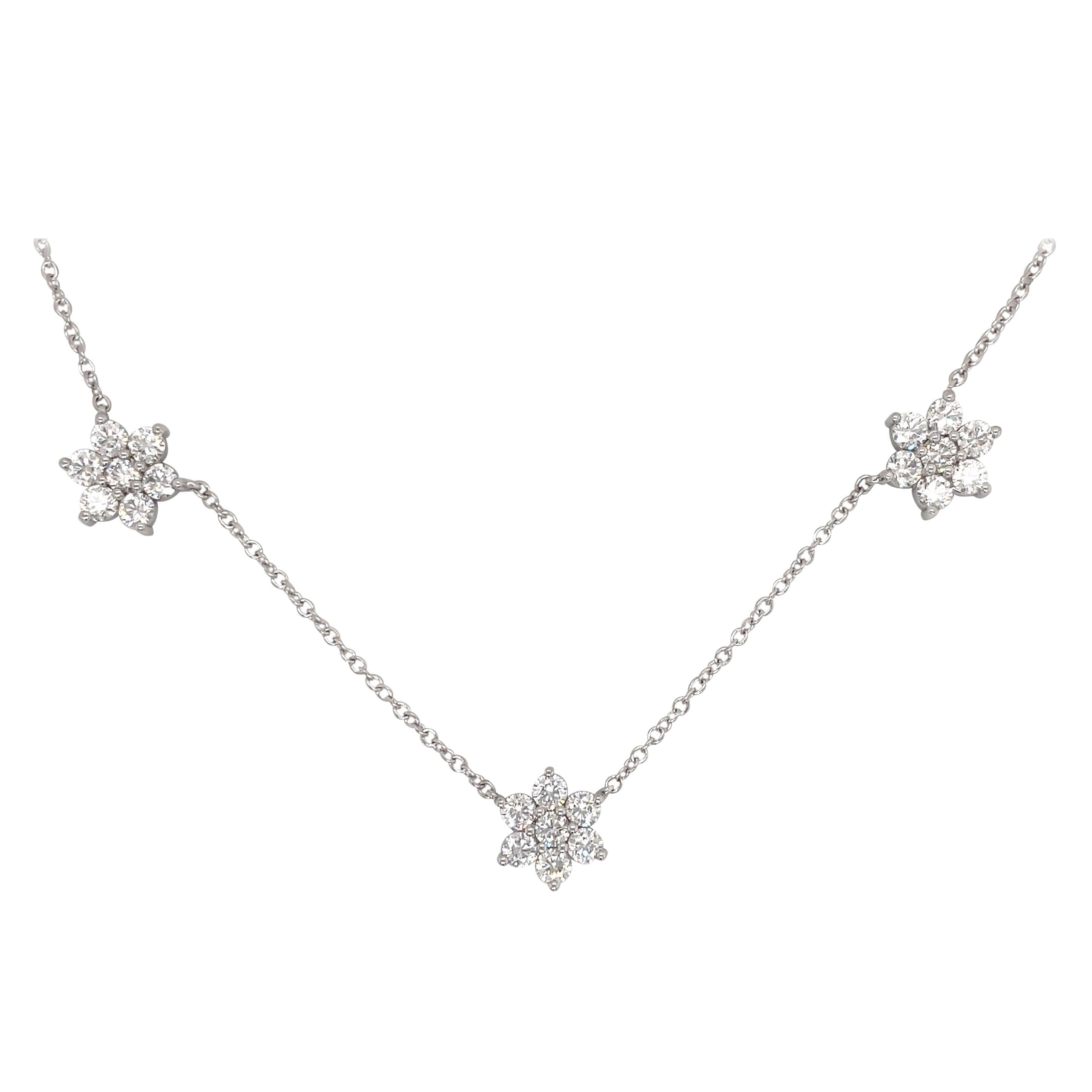 Diamond Cluster Necklace 3.08 Carats 14 Karat White Gold For Sale
