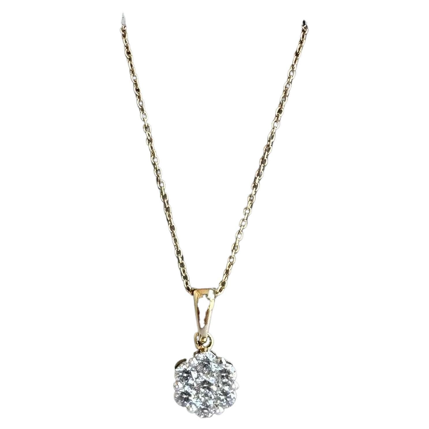 Diamond Cluster Necklace in 14kt Yellow Gold - 0.52ctw, 18", New