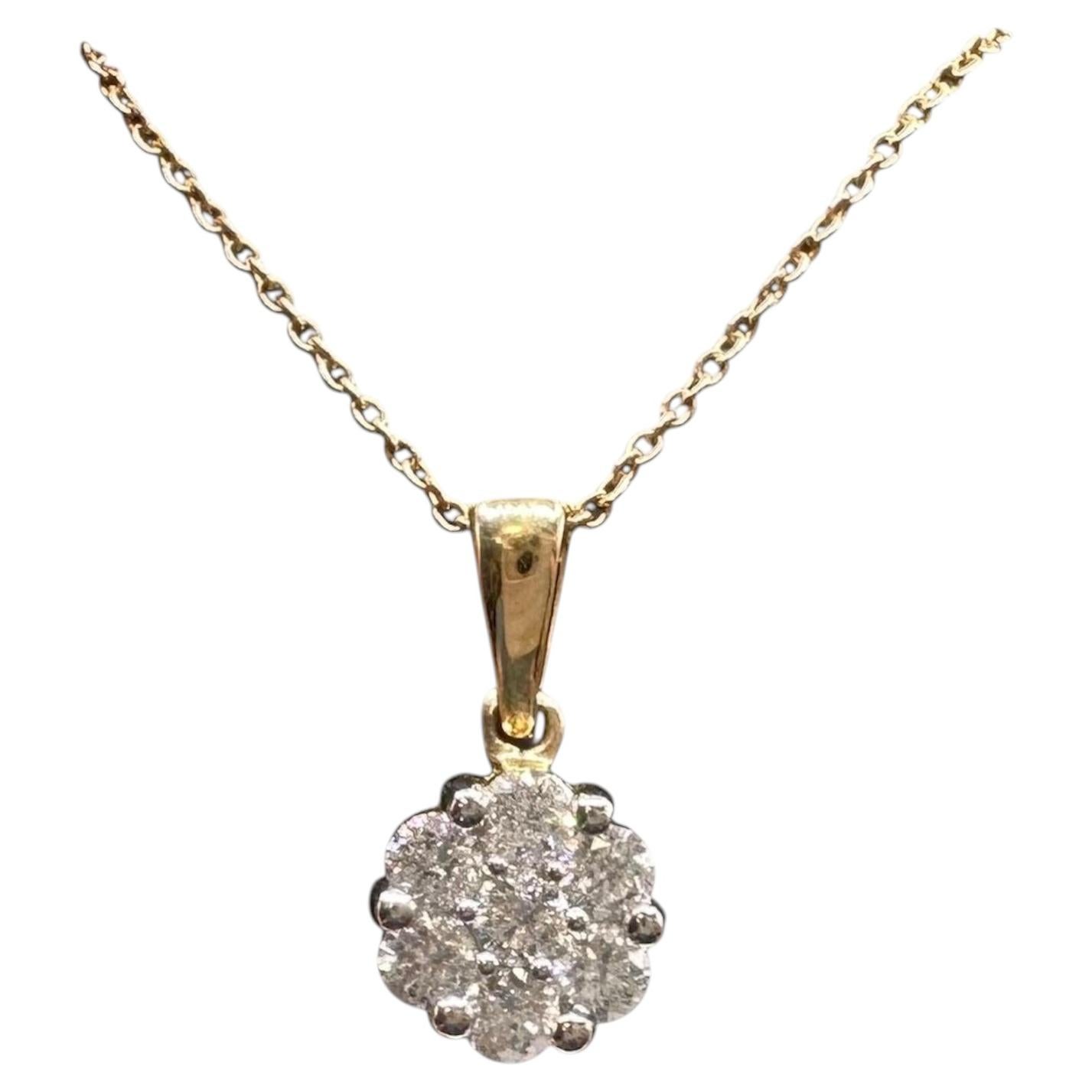 Diamond Cluster Necklace in 14kt Yellow Gold - 0.52ctw, 18", New